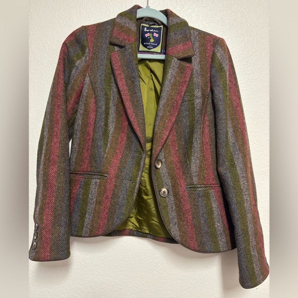 Boden Women's Striped Blazer in Olive and Burgundy